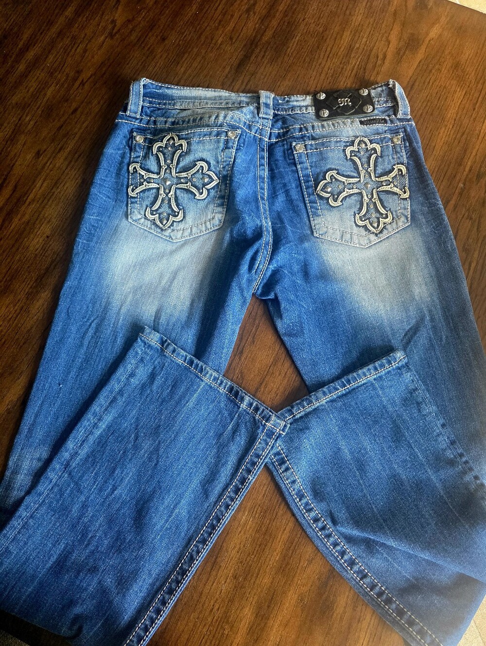 Miss Me Signature Blue Bootcut Jeans with Embroidered Back Pockets